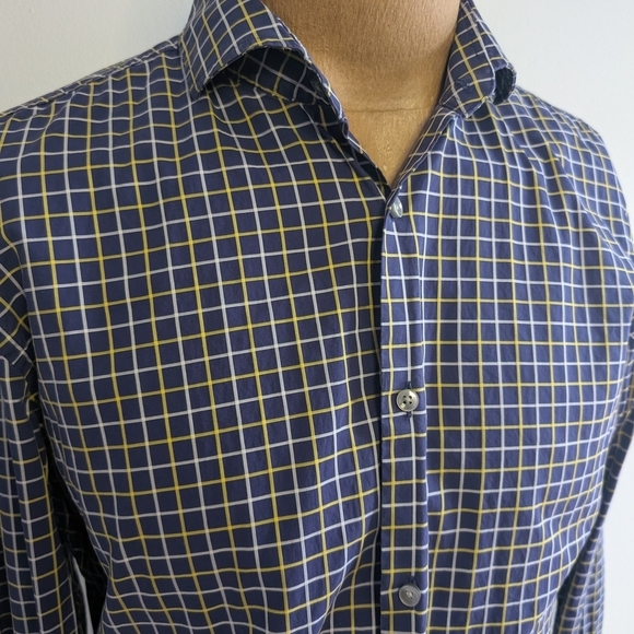 🇩🇪BOSS Blue and Yellow Casual Button Down Shirt - Picture 4 of 10